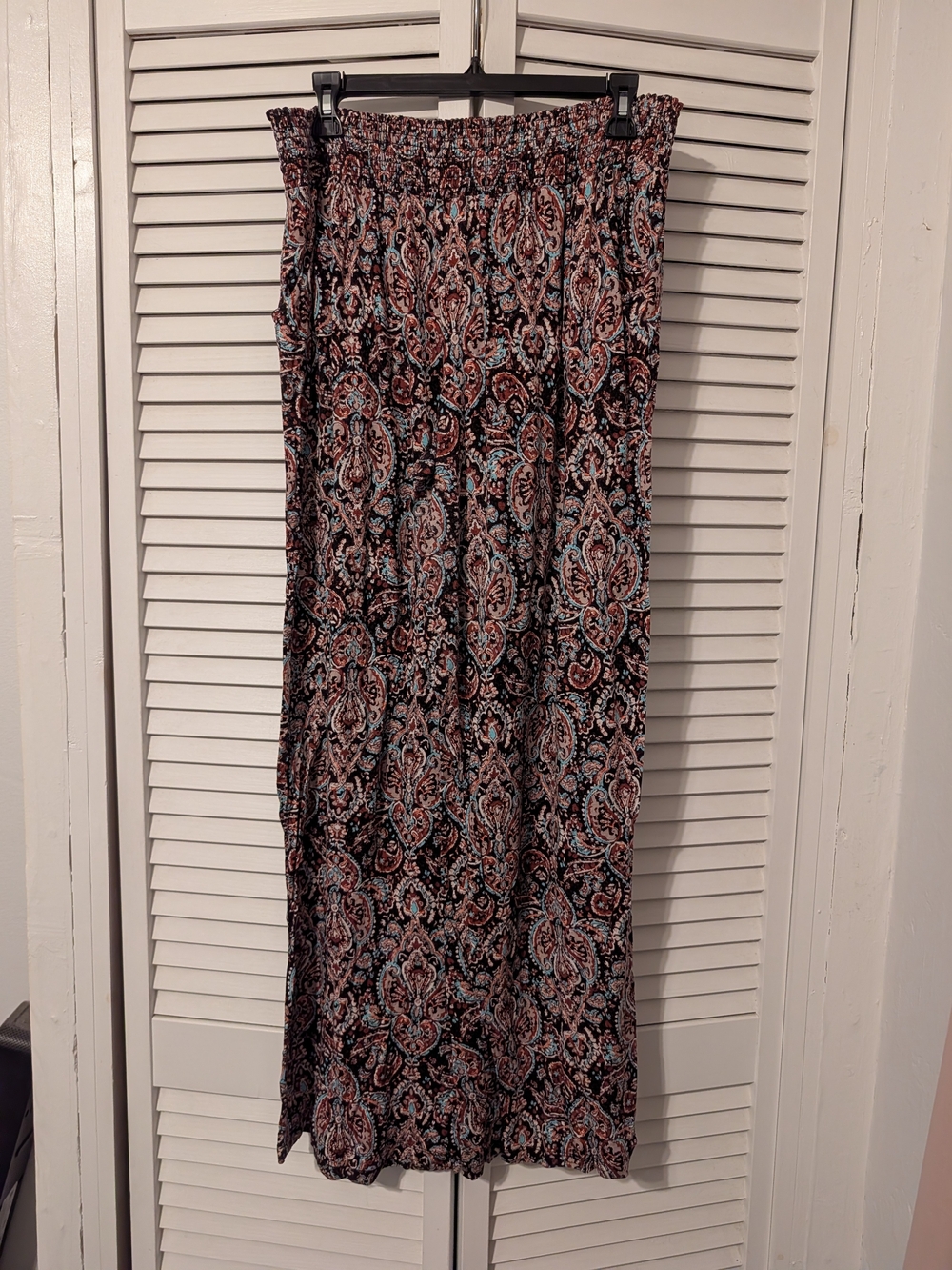 Maxi Paisley Print Elastic Waist Pants - Black & Rust